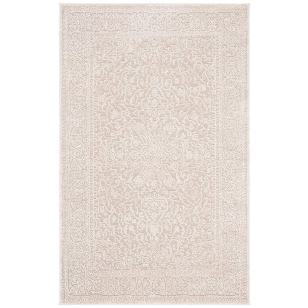 Creme and Ivory Floral Synthetic 4' x 6' Area Rug
