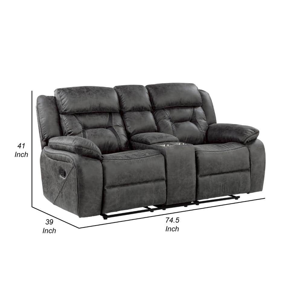 Gray Microfiber Tufted Reclining Loveseat with Cup Holder