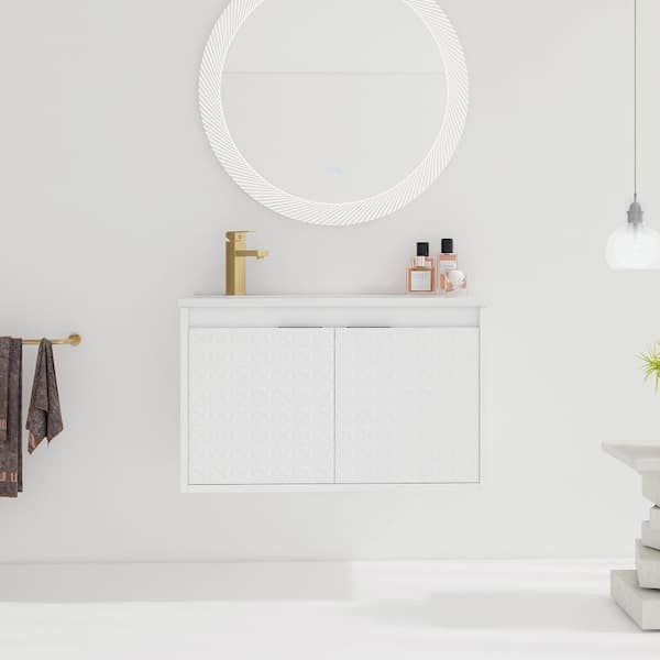 Unbranded 30 in. W x 18 in. D x 19 in. H Wall Mounted Bath Vanity in White with White Cultured Marble Top