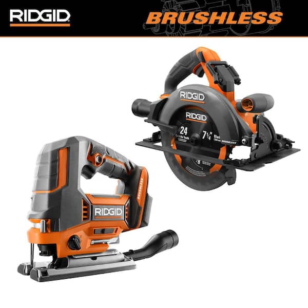 RIDGID 18V Brushless Cordless 2-Tool Combo Kit with 7-1/4 in. Circular Saw  and Jig Saw (Tools Only) R840444SB2 The Home Depot