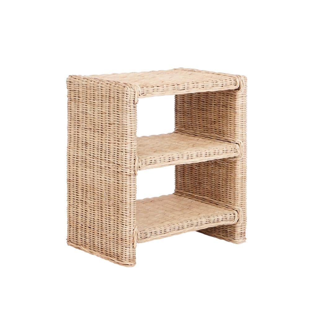Natural Rattan and Mango Wood 3-Tier End Table
