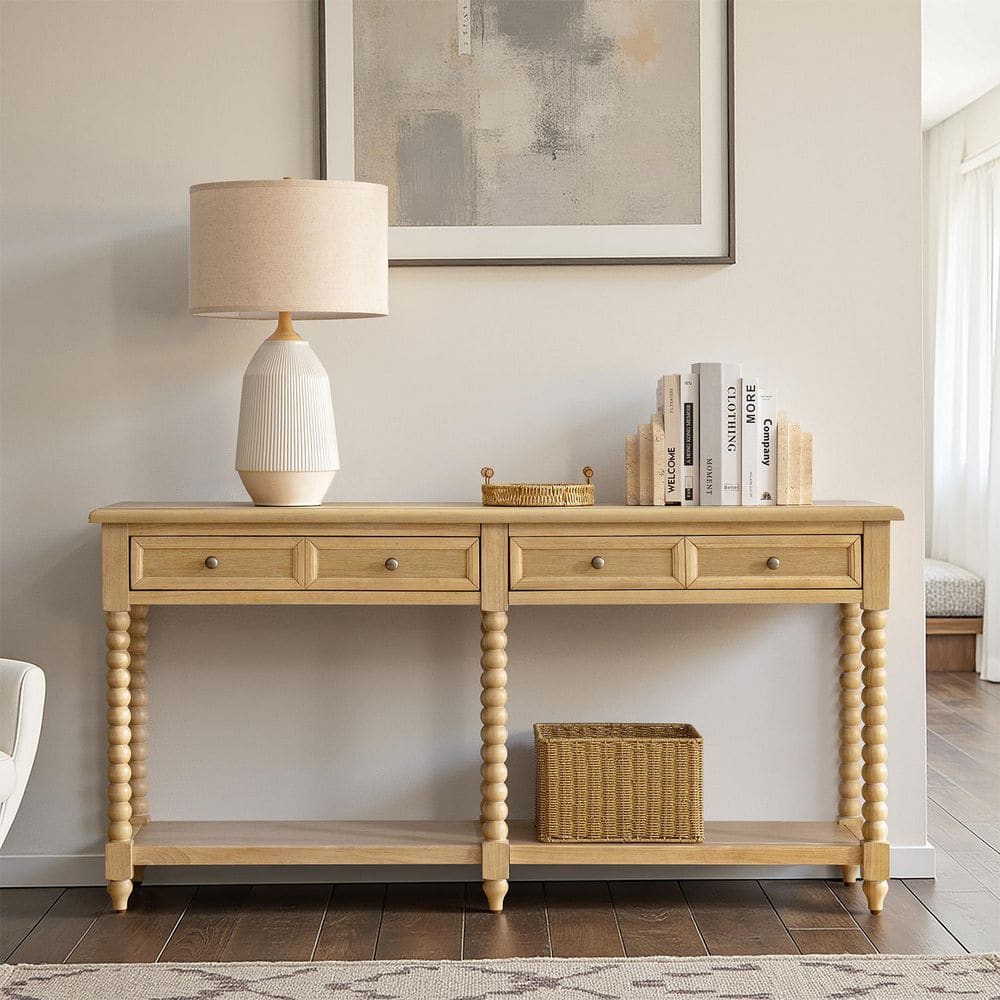 JAYDEN CREATION Herme 60 in. Natrual Rectangle Wood Console Table