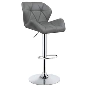 25 in. H Grey and Chrome Low Back Metal Frame Adjustable Bar Stools with Faux Leather Seat (Set of 2)