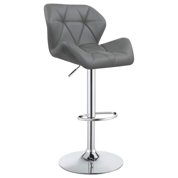 Coaster 25 in. H Grey and Chrome Low Back Metal Frame Adjustable Bar Stools with Faux Leather Seat (Set of 2)