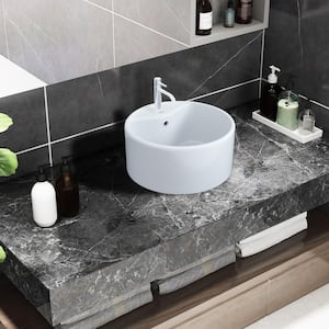16.13 in. Vessel Topmount Bathroom Sink Basin in White Ceramic