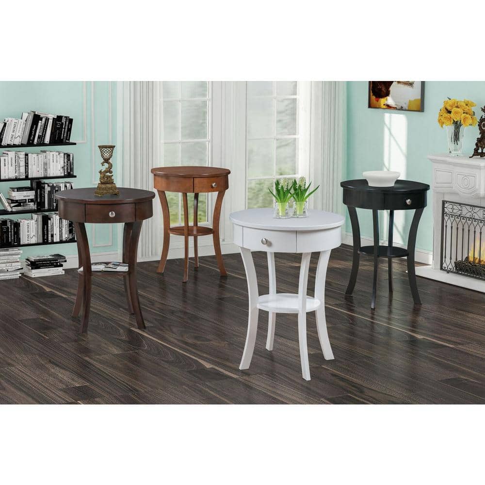 Elegant Schaffer Round Black Wood End Table with Storage