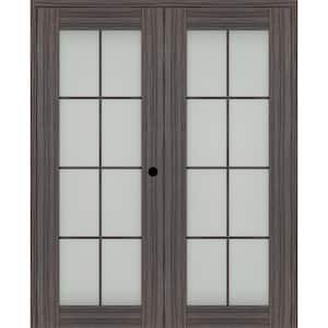 Paola 56 in. x 84 in. Left Hand Active 8-Lite Frosted Glass Gray Oak Wood Composite Double Prehung French Door