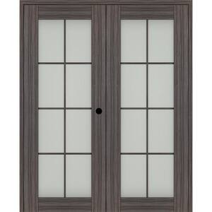 Paola 72 in. x 80 in. Left Hand Active 8-Lite Frosted Glass Gray Oak Wood Composite Double Prehung French Door