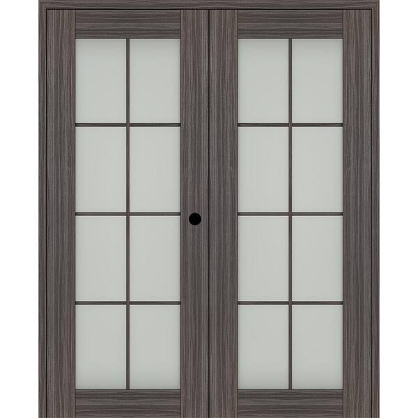 Belldinni Paola 48 in. x 80 in. Left Hand Active 8-Lite Frosted Glass Gray Oak Wood Composite Double Prehung French Door