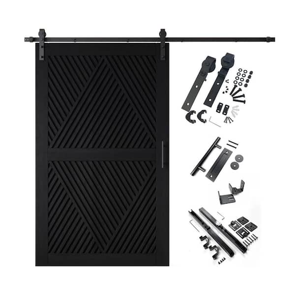 LT 50 in. x 84 in. C-Panel Black Diamond Design Solid Pine Wood Sliding Barn Door with Hardware Kit