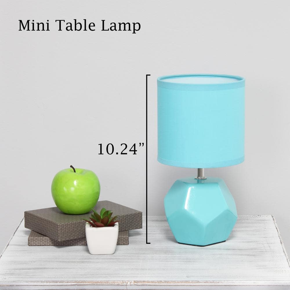 Blue Geometric Ceramic Mini Table Lamp with Fabric Shade
