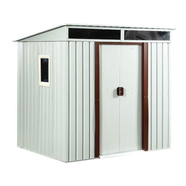 Outdoor Storage Shed 6 ft. W x 5 ft. D Metal Shed with Window Foundation and Sliding Door White/Coffee (30 sq. ft.)