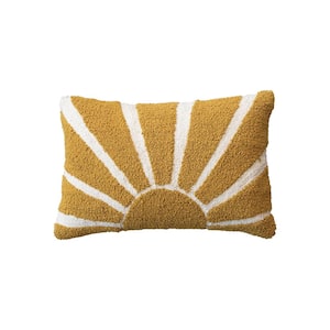 Yellow & Cream Color Sun Polyester 24 in. x 16 in. Cotton Punch Hook Lumbar Throw Pillow