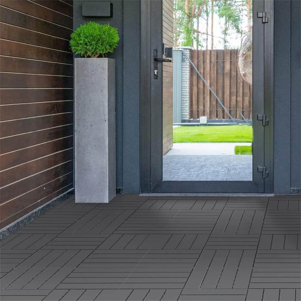 1 ft. W x 1 ft. L Square Plastic Patio Interlocking Deck Tile in Gray All W