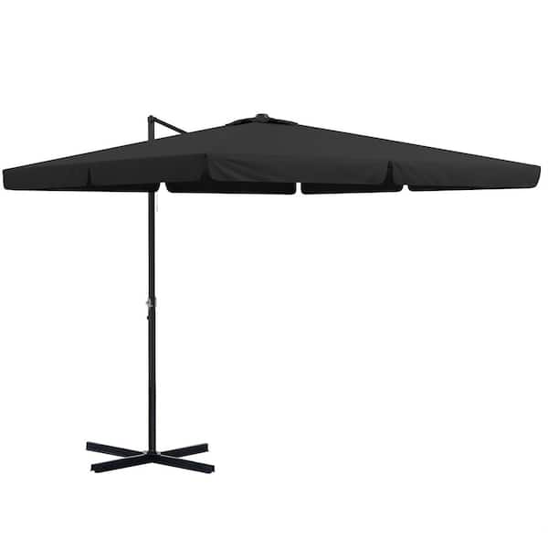 JimsMaison 10 ft. Aluminum Cantilever Patio Umbrella in Gray with Cross Base