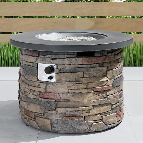 Round Stone Propane Fire Pit Table, Cylinder Fire Pit Cover