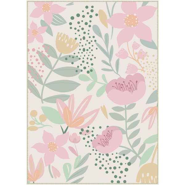 Childhood Beige 9 ft. x 12 ft. Floral Washable Area Rug
