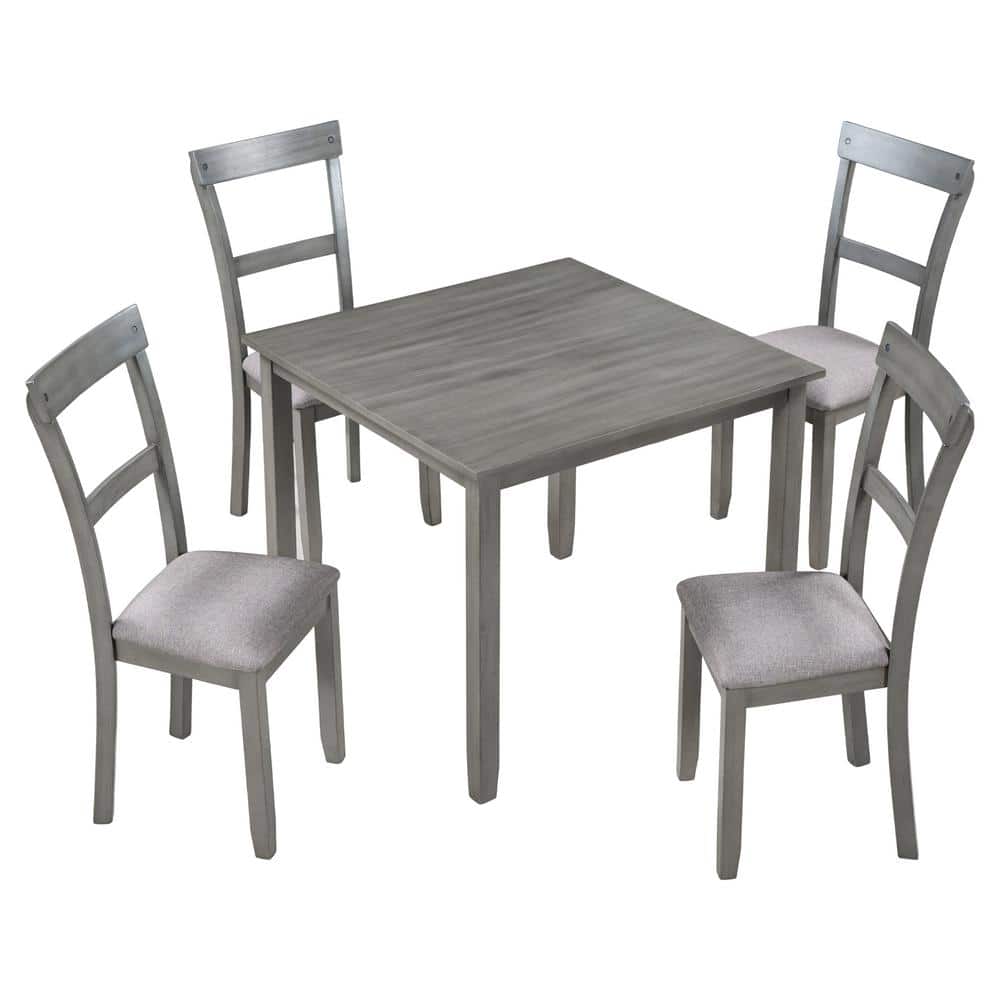 LUCKY ONE 5Piece Wood Top Gray Dining Kitchen Industrial Set Square