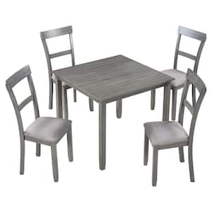 5-Piece Wood Top Gray Dining Kitchen Industrial Set Square Dining Room Table and Padded Chairs Seats 4