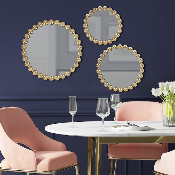 Unbranded Contemporary 20 in. W. x 20 in. H Metal Framed Round Decorative Accent Gold Wall Mirror 3-Piece Set