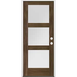 36 in. x 80 in. Modern Douglas Fir 3-Lite Left-Hand/Inswing Frosted Glass Black Stain Wood Prehung Front Door
