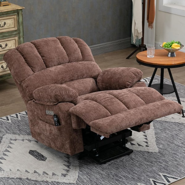 Brown Comfort Chenille Power Lift Recliner Chair with 8-Point Vibration Massage and Lumbar Heating