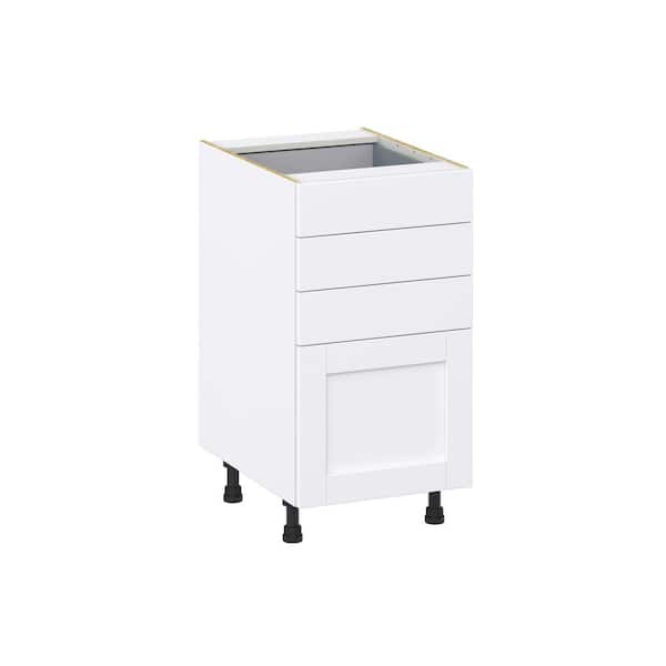 J COLLECTION Milton 18 in. W x 24 in. D x 34.5 in. H Assembled Shaker Drawer Base Kitchen Cabinet in Bright White with 4 Drawers