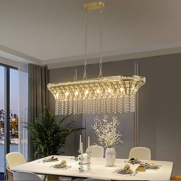 Sunpez 8-Light 39.4 in. W Modern Crystal Chandelier Hanging Ceiling Kitchen Island Light Fixture, 8xG9 Halogen, No Bulbs