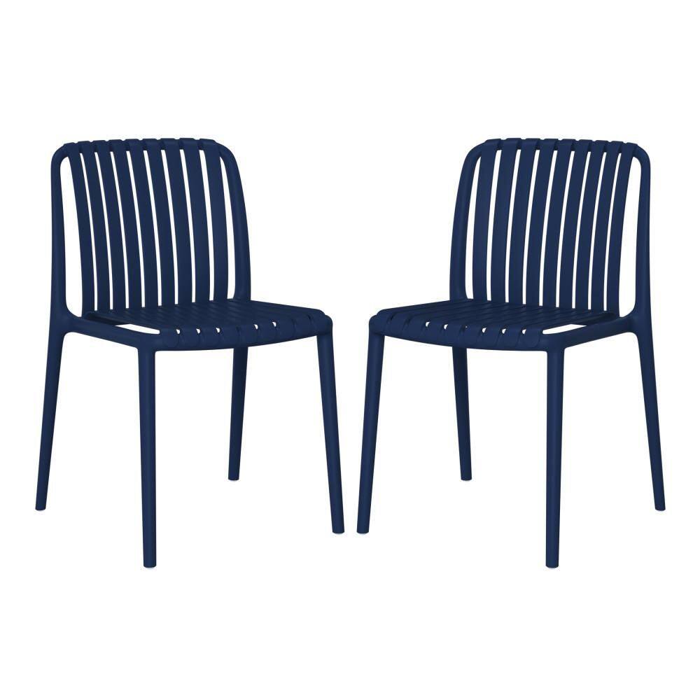 Frond&Form Outdoor Patio Stacking Poly Plastic Slatted Dining Side Chair (Set of 2), Navy Blue price history on PriceWatchPro