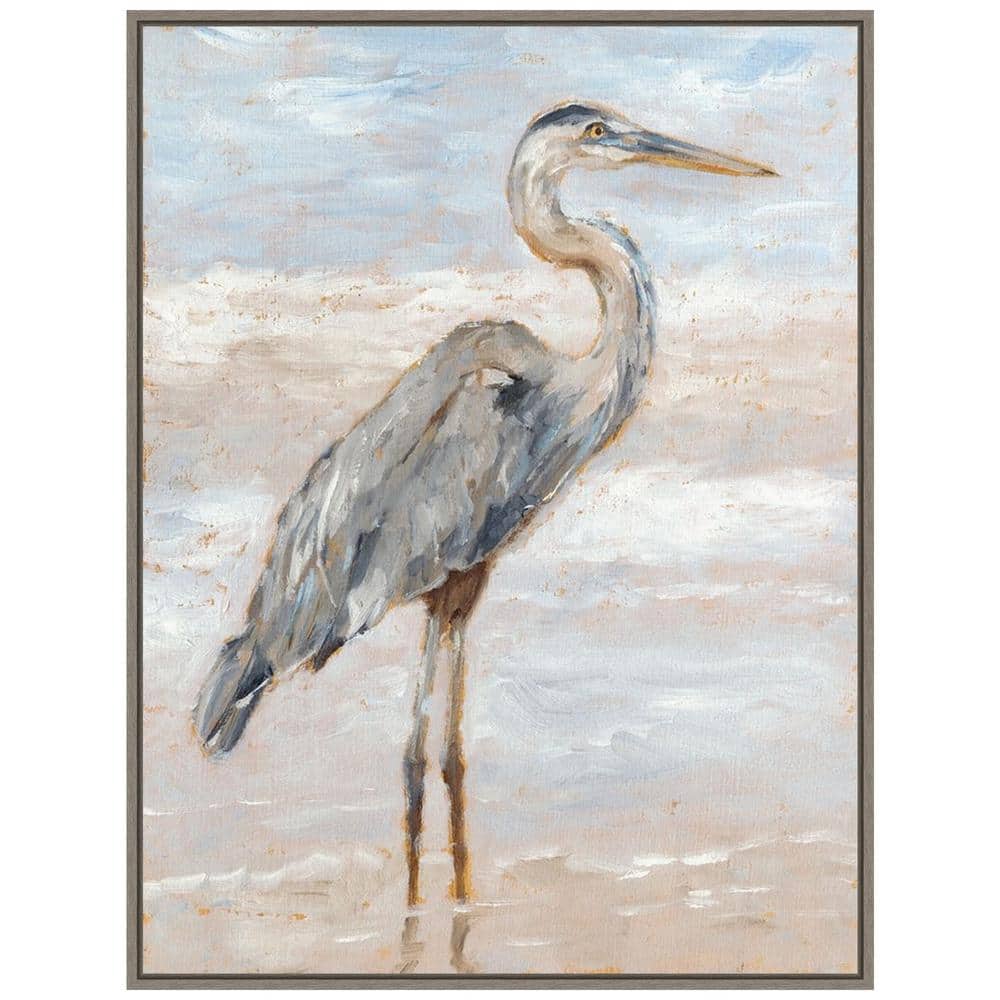 Beach Heron I Canvas Print with Sylvie Greywash Floater Frame