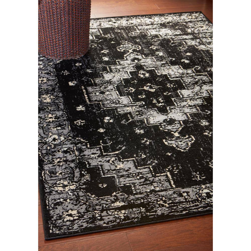 Infinity Black and Gray Oriental Synthetic Area Rug