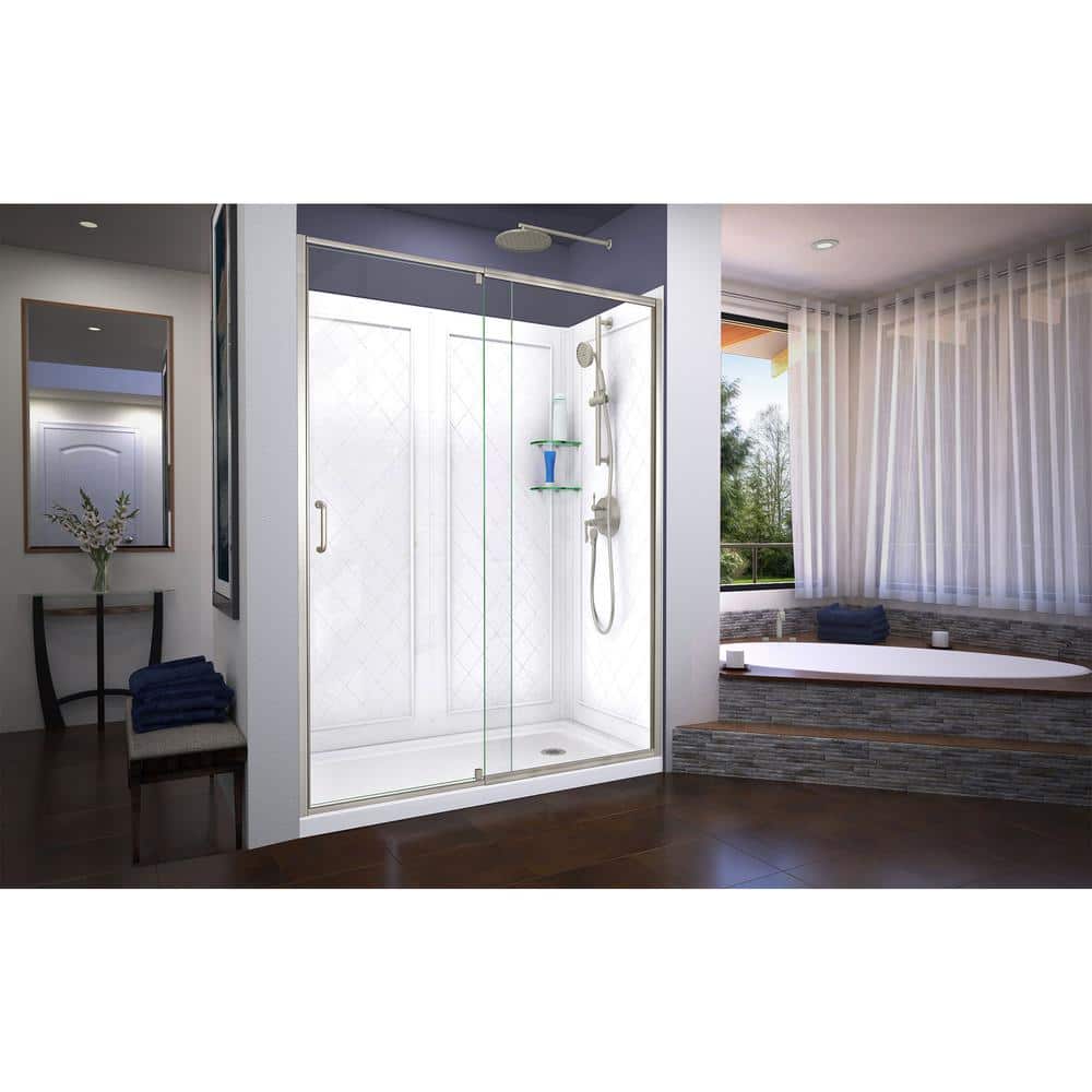Flex 60" Brushed Nickel Semi-Frameless Shower Kit with Clear Glass