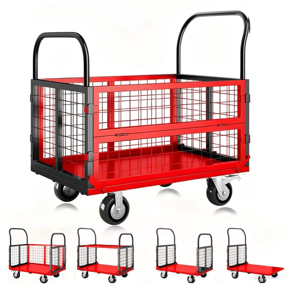Heavy Duty Collapsible Platform Hand Truck Cart with Removable Cage, 4 Casters (2 Locking), 1800lbs Load Capacity price history on PriceWatchPro