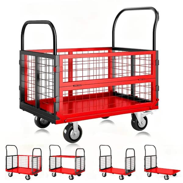 6‑in‑1 Folding Platform Truck Cart,1800 lb,Removable Mesh Sides,Lockable Wheels,Multipurpose Flatbed Dolly
