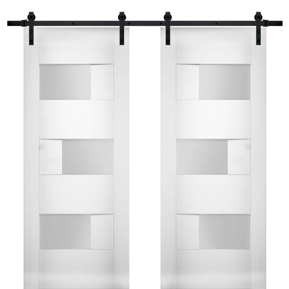 64 in. x 96 in. Single Panel White Solid MDF Sliding Doors with Double Barn Black Hardware price history on PriceWatchPro