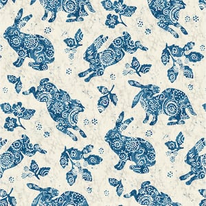 Bunny Hop Porcelain Blue Vinyl Peel and Stick Wallpaper Roll (Covers 30.75 sq. ft.)