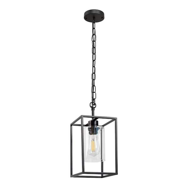 Emeritpro Industrial Black 1-Light Pendant Light with E26 Socket and Clear Glass Shade For Dining Room (No Bulbs Included）