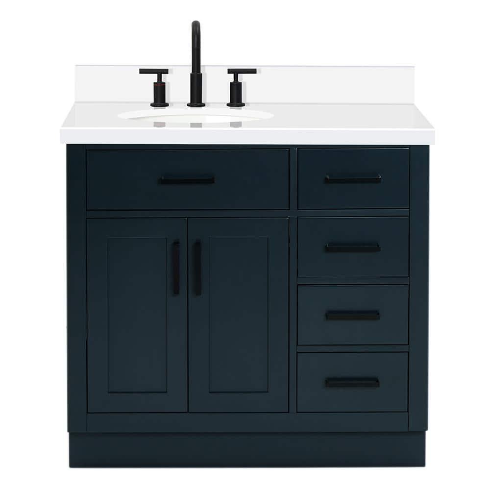 Midnight Blue Hardwood Single Basin Vanity with Quartz Top