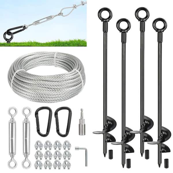 MOEPISY 30 in. Ground Anchors Heavy Duty Shed Anchor Kit with Galvanized Cable and Turnbuckles Screw-in Tie Down Earth Anchors