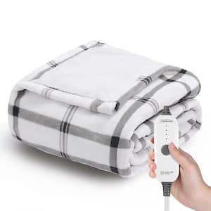 50 in. x 60 in. Nordic Premium Heated Throw Electric Blanket, White Grey Plaid