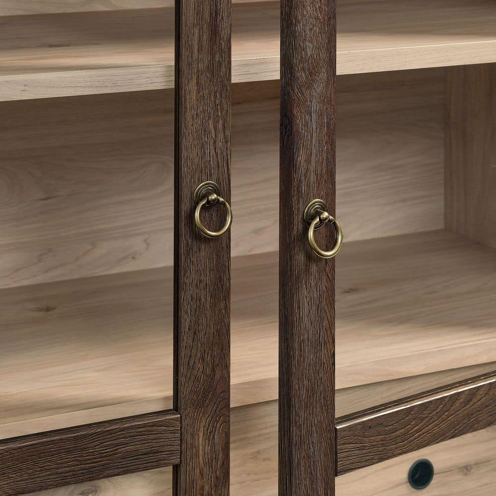 Nolan 74" Walnut Light Oak Arched Storage Display Cabinet with Glass Doors
