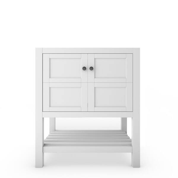 castellousa Alicia 29.25 in. W x 21.75 in. D x 32.75 in. H Bath Vanity Cabinet without Top in Matte White with Black Knobs
