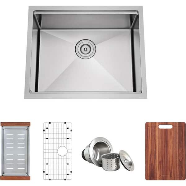 23 in. Undermount Single Bowl 16 Gauge Stainless Steel Kitchen Sink with Accessories