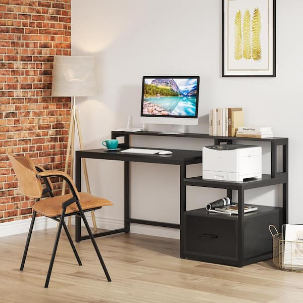 Computer desk with file drawer and store storage shelves