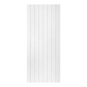 Modern Densed VerticaLine Pattern 24 in. x 80 in. MDF Panel White Painted Sliding Barn Door with Hardware Kit