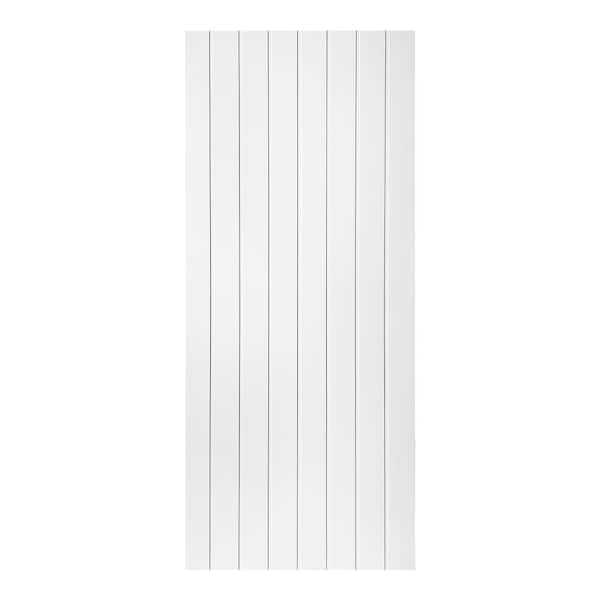 Modern Densed VerticaLine Pattern 30 in. x 80 in. MDF Panel White Painted Sliding Barn Door with Hardware Kit