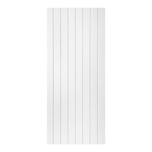 AIOPOP HOME Modern Densed VerticaLine Pattern 36 in. x 80 in. MDF Panel White Painted Sliding Barn Door with Hardware Kit
