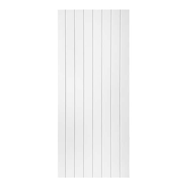 AIOPOP HOME Modern Densed VerticaLine Pattern 42 in. x 96 in. MDF Panel White Painted Sliding Barn Door with Hardware Kit