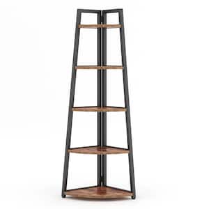 Andrea 70 in. Rustic Brown Wood 5-Shelf Ladder Bookcase with Open Back