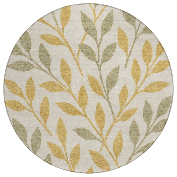 Chantille Machine Washable Indoor/Outdoor Abstract ACN3033 Ivory 8 ft. x 8 ft. Round Rug